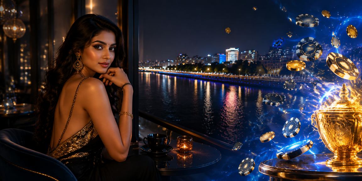 Ahmedabad city riverfront and blue golden themed VIP gaming interface with benefits